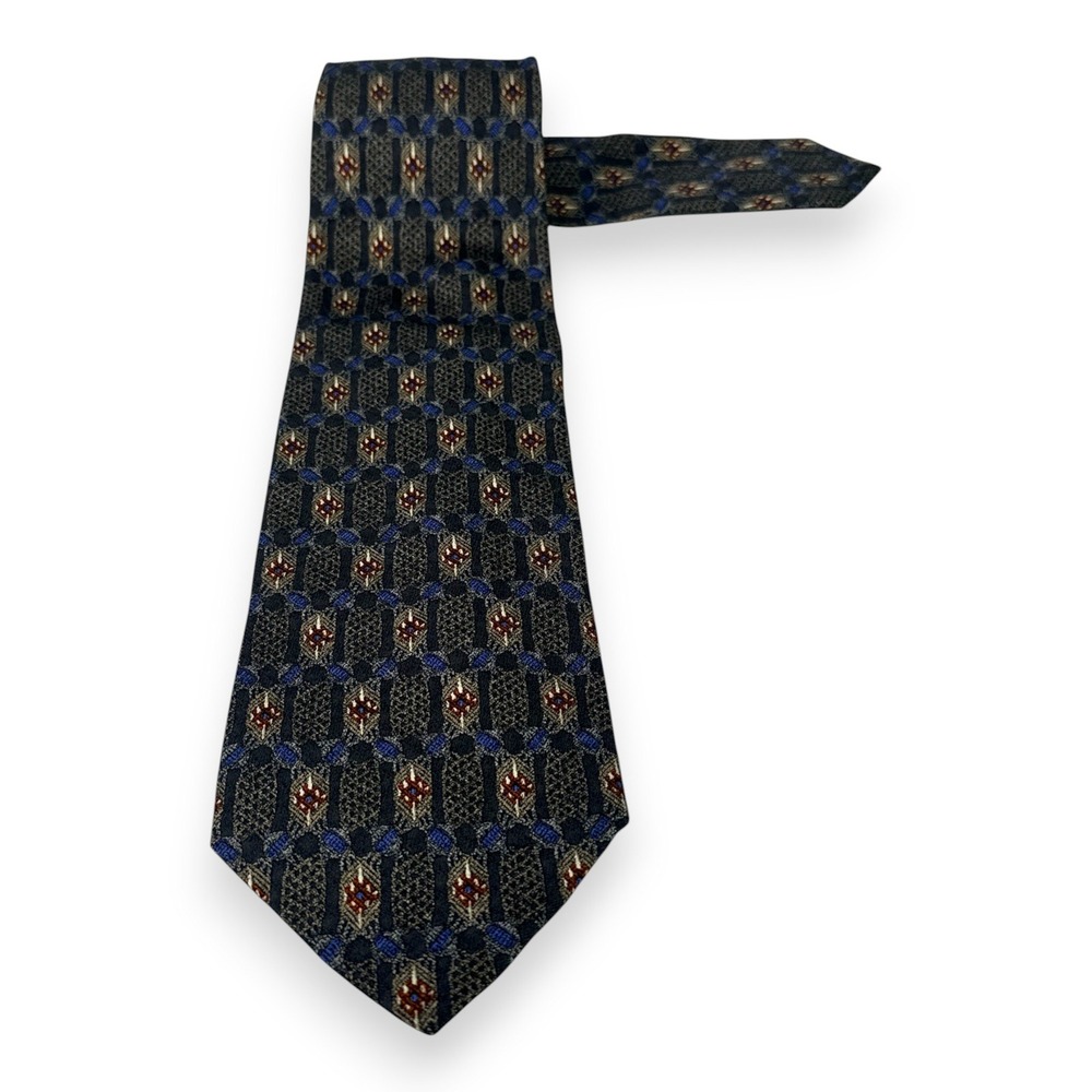 Omaggio Robert Talbott Mens Silk Tie 60 x 3.75‎ Gray Blue Italy Geometric VTG